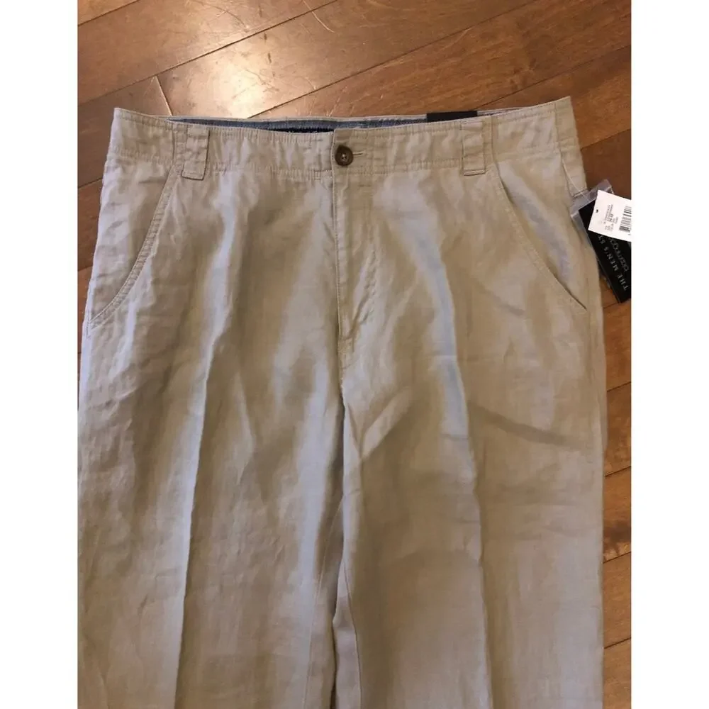 NWT Bloomingdales the mens store linen kahaki pants size 34 X 32